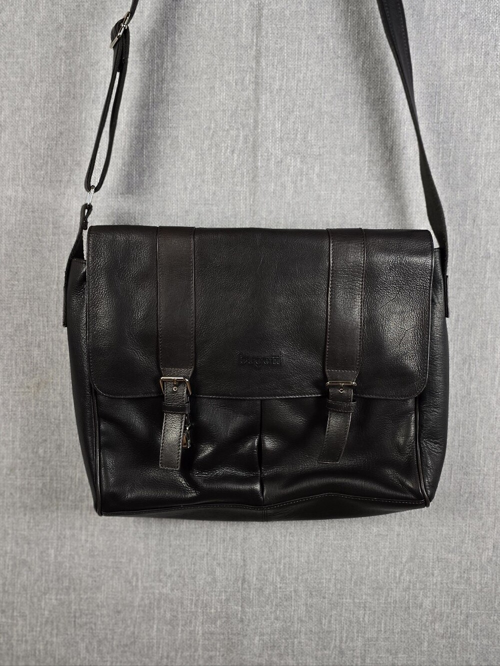 Bugatti Brown Leather Messenger Bag With Laptop Compartment